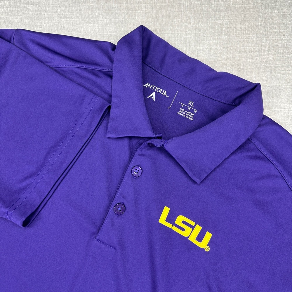 Antigua LSU Tigers Polo Mens XL Purple Short Sleeve Performance NCAA 104197